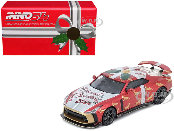 Nissan GT-R50 By ItalDesign RHD (Right Hand Drive) Christmas 2024 Special Edition Red Metallic with Christmas Graphics 1/64 D...