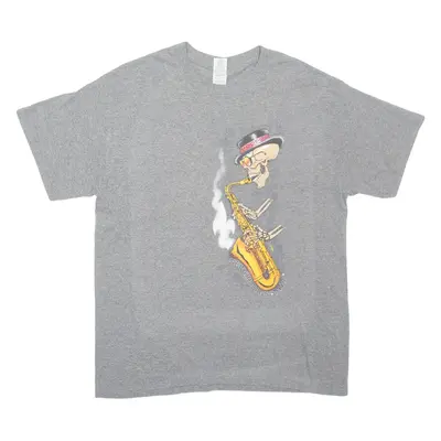 GILDAN New Orleans Jazz Skull Mens T-Shirt Grey L