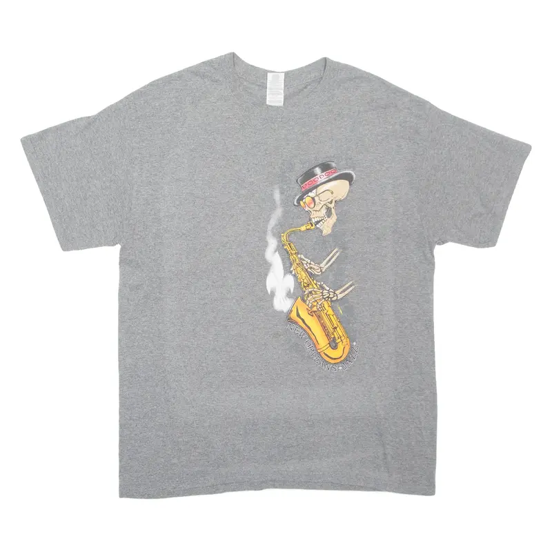 GILDAN New Orleans Jazz Skull Mens T-Shirt Grey L
