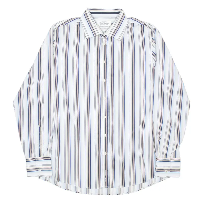 BEN SHERMAN Premium Shirt Mens Shirt Blue Striped Long Sleeve XL