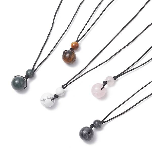Natural Mixed Gemstone Round Pendant Necklace