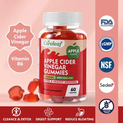 Careleaf 1000mg Apple Cider Vinegar Gummies with Beetroot,Vitamin B12 & B6,Support Digestion,Gut Health & Metabolic Function,...