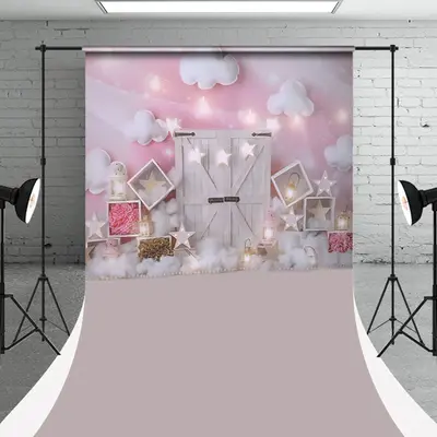 Fairy Tale Pink Room Cloud Wood Door Sweep Backdrop - Aperturee