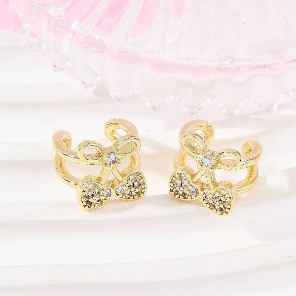Brass Micro Pave Clear Cubic Zirconia Cuff Earrings