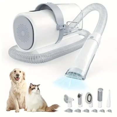 【Black Friday Deal】Pet Grooming Vacuum Kit 5 in 1, Vacuum Suction Strong Power 99% Pet Hair, Professional Clippers with 6...
