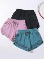 Women's Solid Color 2 in 1 Gym Shorts, Breathable Comfortable Gym Shorts, Ladies Sportswear for Indoor Outdoor Wear, Bottom