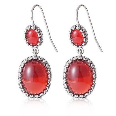 Red Resin Oval Dangle Earrings