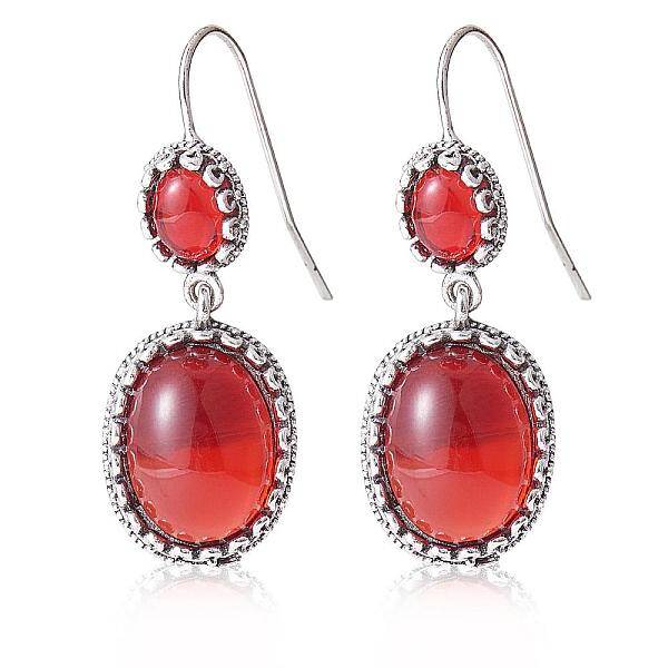 Red Resin Oval Dangle Earrings