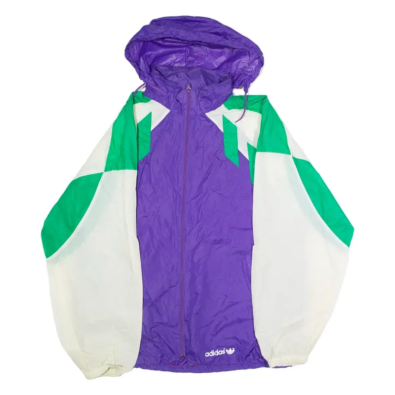 ADIDAS ORIGINALS Mens Windbreaker Jacket Purple Nylon 80s Hooded L