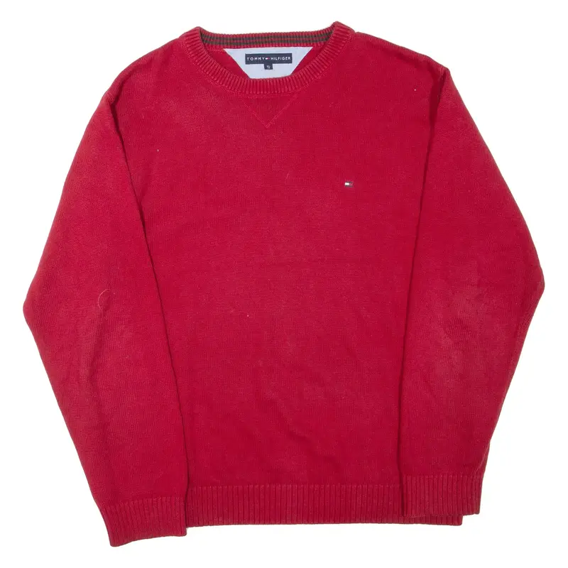 TOMMY HILFIGER Mens Jumper Red Tight Knit XL