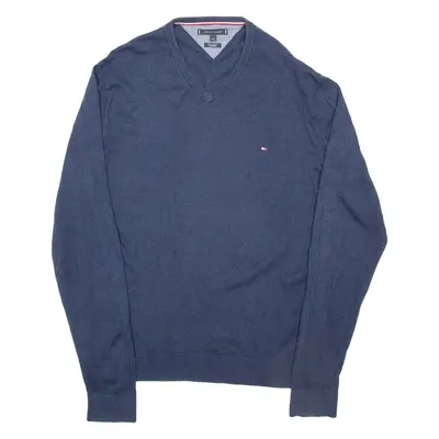 TOMMY HILFIGER Mens Jumper Blue V-Neck Tight Knit Cashmere M