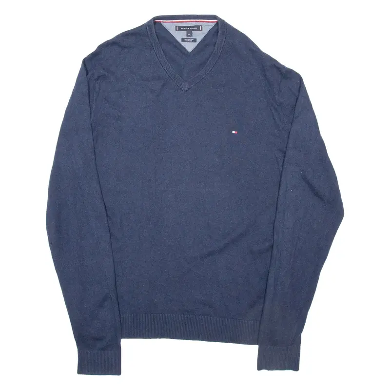TOMMY HILFIGER Mens Jumper Blue V-Neck Tight Knit Cashmere M