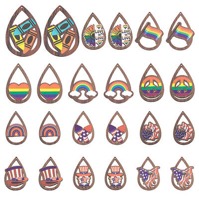 48Pcs 12 Styles Single Face Printed Aspen Wood Big Pendants