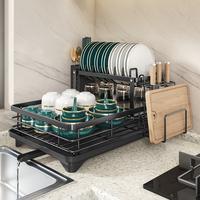Kitchen 2-layer stainless steel utensil drying rack with drainage tray - rust proof, large capacity, automatic drainage for b...