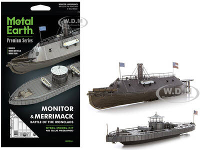 Model Kit USS Monitor and USS Merrimack Ironclad Warships Battle of the Ironclads (Challenging Difficulty) Steel Model by Met...