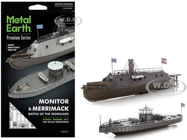 Model Kit USS Monitor and USS Merrimack Ironclad Warships Battle of the Ironclads (Challenging Difficulty) Steel Model by Met...