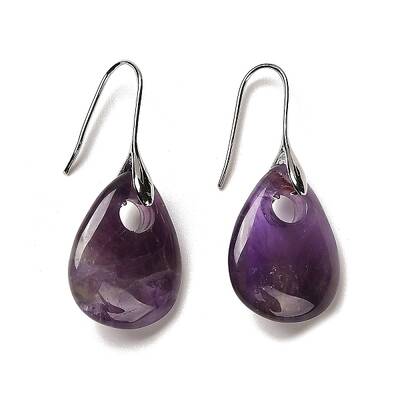 Natural Amethyst Teardrop Dangle Earrings