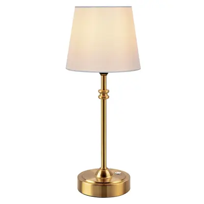 ONEWISH Cordless Table Lamp - 4000mAh Battery Operated and Stepless Dimming, Portable Bedside Lighting with Fabric Shade & Wa...