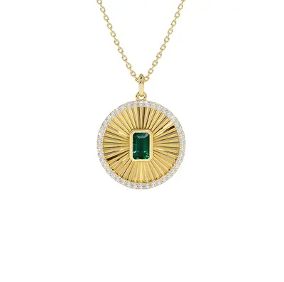 10K Gold Emerald & Diamond Medallion Necklace