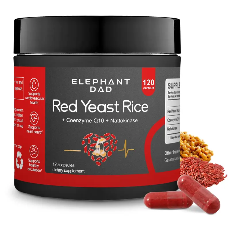 ELEPHANT DAD Red Yeast Rice 1000mg with Nattokinase & CoQ10 - Extra Strength Natto Extract Supplement for Cholesterol & Heart...