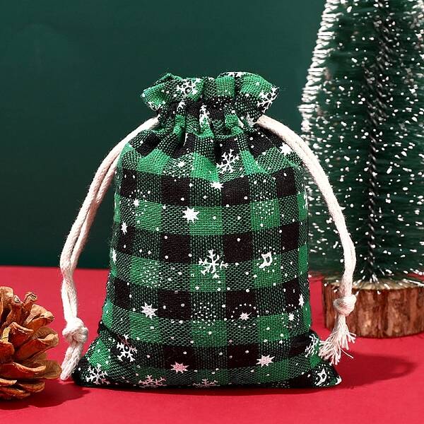Christmas Themed Burlap Drawstring Bags