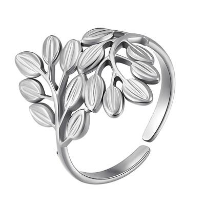 304 Stainless Steel Leaf Open Cuff Ring