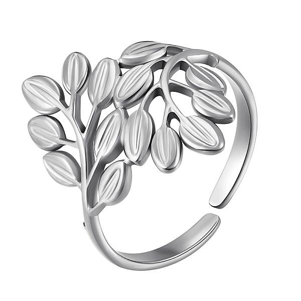 304 Stainless Steel Leaf Open Cuff Ring