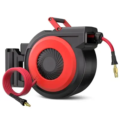 Garvee Retractable Air Hose Reel 1/2 IN x 50 FT with 5 FT Lead in Max 300 PSI, 180° Swivel Bracket Wall Mount Hybrid Air Com...