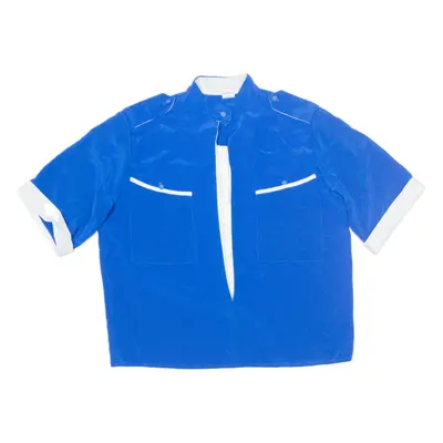 Top Blue 90s High Neck Short Sleeve Womens M