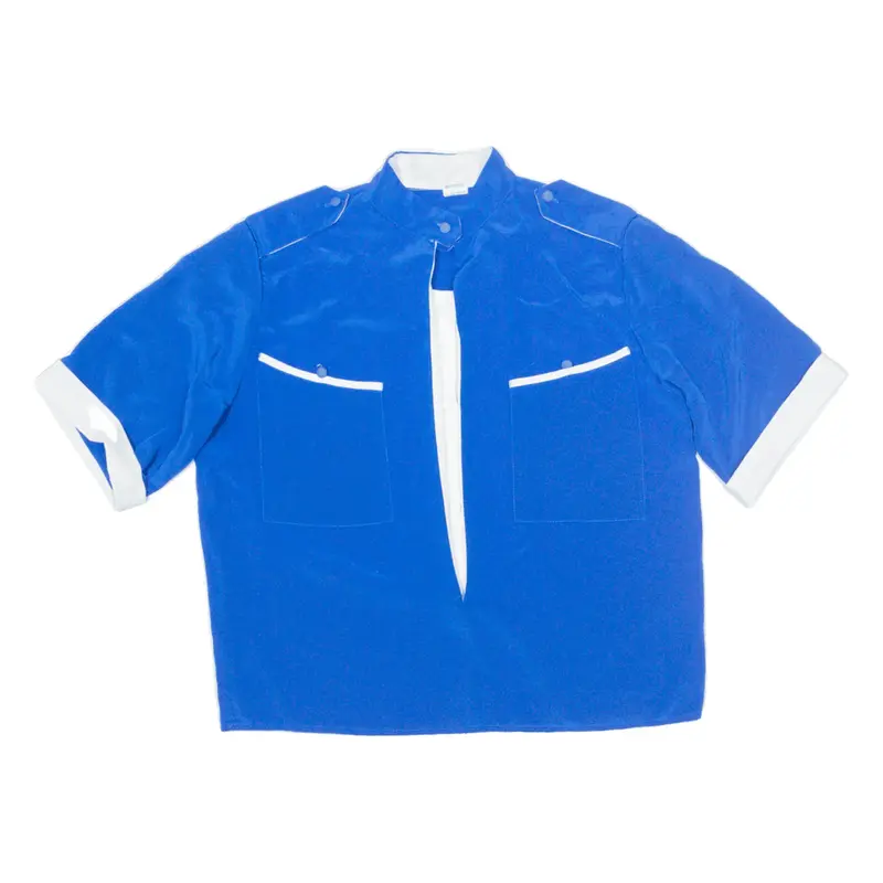 Top Blue 90s High Neck Short Sleeve Womens M