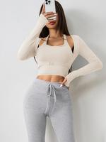 Women's Halter Crop Tank Top & Thumb Hole Sports Tee Set, Sleeveless Top & Buckle Front Sports Top Set, Gym Yoga Exercise Set...