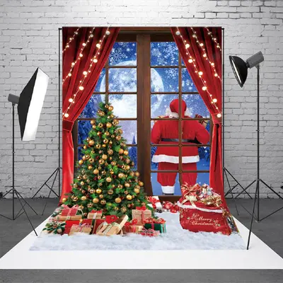 Santa Claus Moon Outside Window Christmas Backdrop - Aperturee