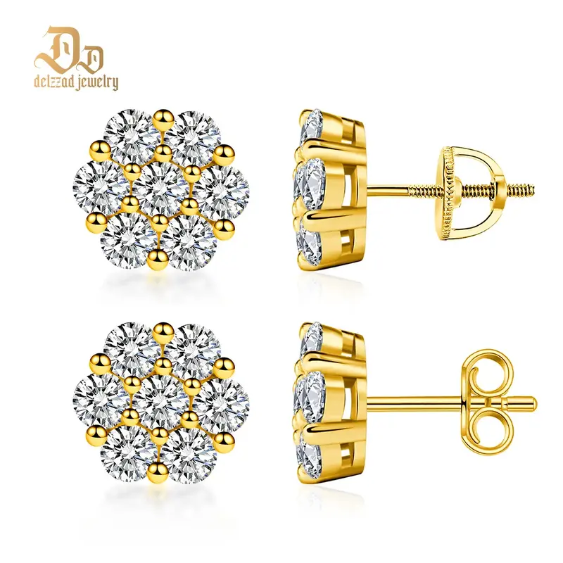 Delzzad S925 D Color VVS Synthetic Moissanite Flower Stud Earrings Screw Back/Butterfly Back Birthday Anniversary Mother's Da...