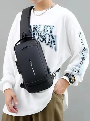 Men's Letter Pattern Anti-thief Sling Bag, 2025 New Style Summer All-match Sports Chest Bag, Male Simple Fanny Pack, Multifun...