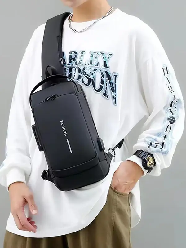 Men's Letter Pattern Anti-thief Sling Bag, 2025 New Style Summer All-match Sports Chest Bag, Male Simple Fanny Pack, Multifun...