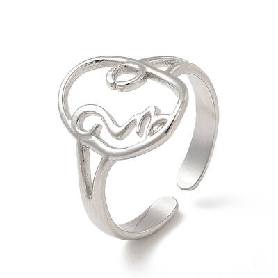 Non-Tarnish 304 Stainless Steel Abstract Face Open Cuff Ring for Women