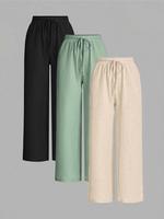 Women's Solid Color Wide Leg Pants, Casual Comfy Tie Front Trousers for Daily Wear, Ladies Bottoms for All Seasons, Wideleg P...