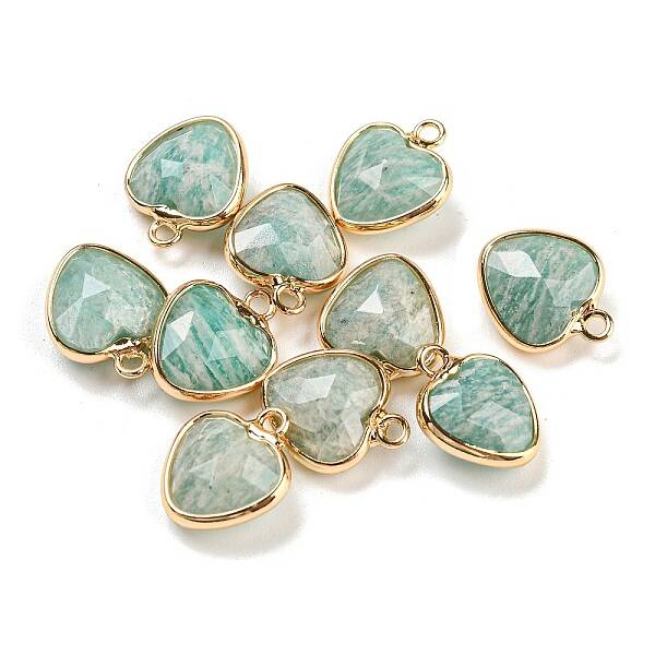 Natural Amazonite Faceted Heart Charms