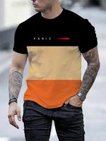 Men's Colorblock Letter Print Round Neck Tee, Regular Fit Casual Short Sleeve Crew Neck T-Shirt for Summer, Fashion Men's Top...