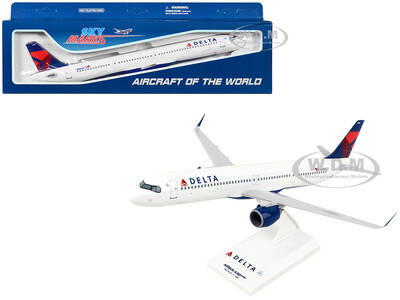 Airbus A321neo Commercial Aircraft Delta Air Lines (N501DA) White with Red and Blue Tail (Snap-Fit) 1/150 Plastic Model by Sk...