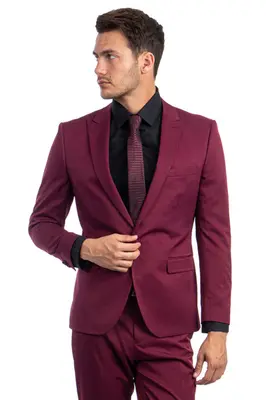 Burgundy Slim Fit Suit for Men - One Button Peak Lapel Basic