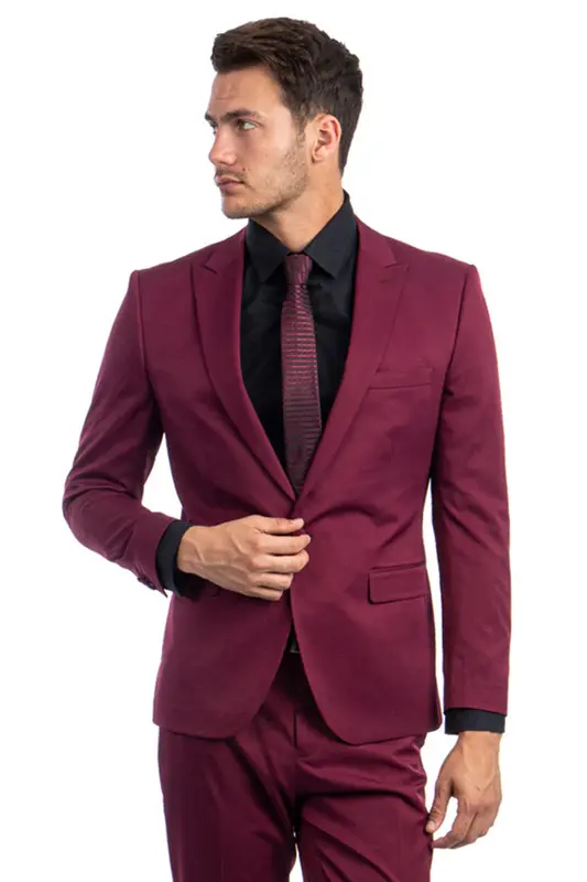 Burgundy Slim Fit Suit for Men - One Button Peak Lapel Basic