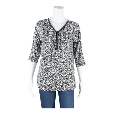 FEA FEMME Y2K Top White V-Neck Floral 3/4 Sleeve Womens S