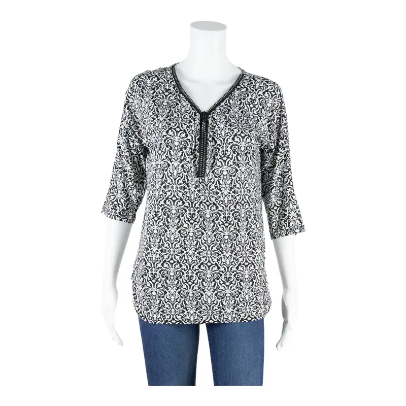 FEA FEMME Y2K Top White V-Neck Floral 3/4 Sleeve Womens S