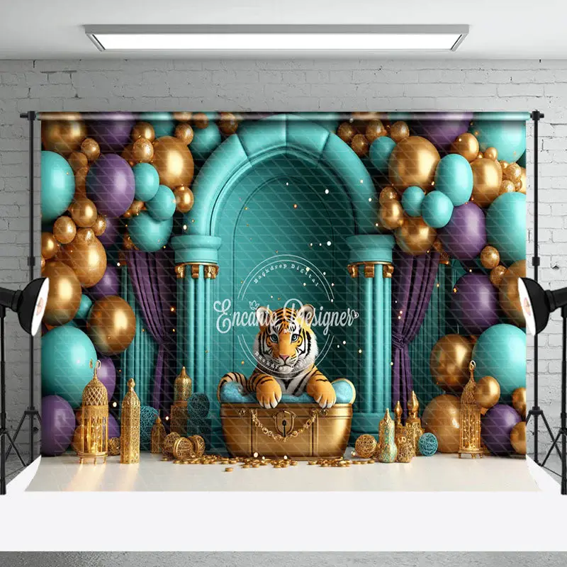 Aperturee Tiger Treasure Green Wall Balloon Cake Smash Backdrop - Aperturee