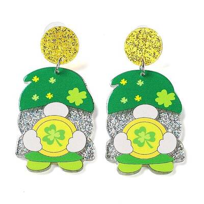 Saint Patrick's Day Sparkling Acrylic Dangle Stud Earrings