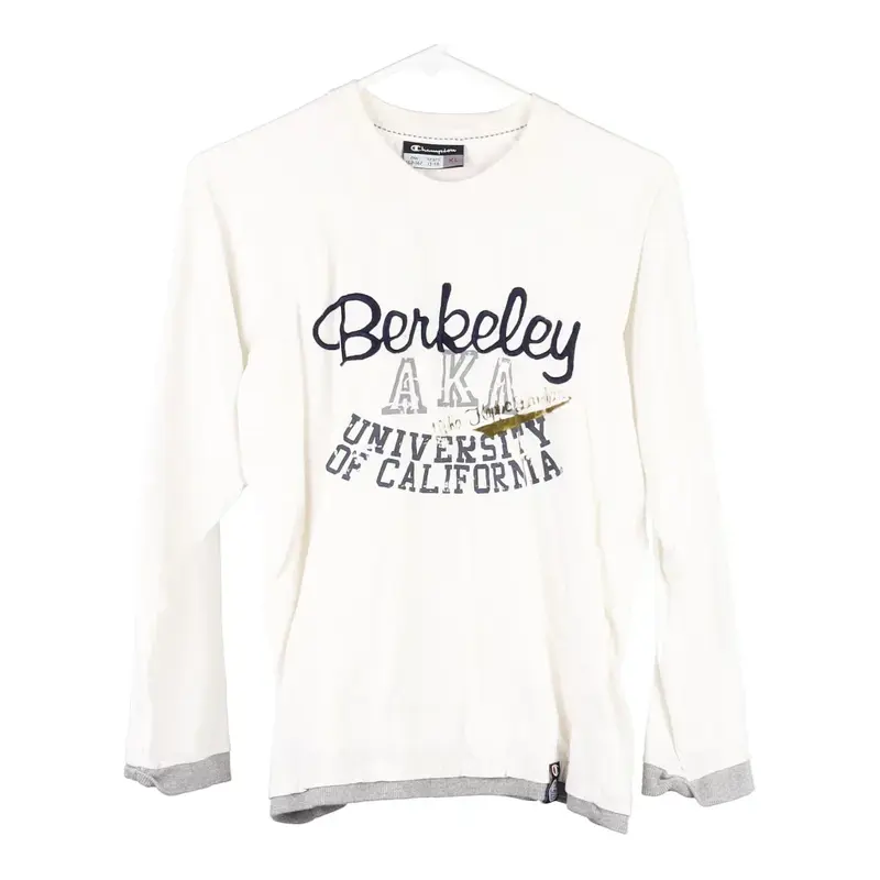 Age 13-14 Champion Long Sleeve Top - XL White Cotton Blend