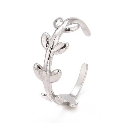 Non-Tarnish 304 Stainless Steel Leaf Wrap Open Cuff Ring for Women