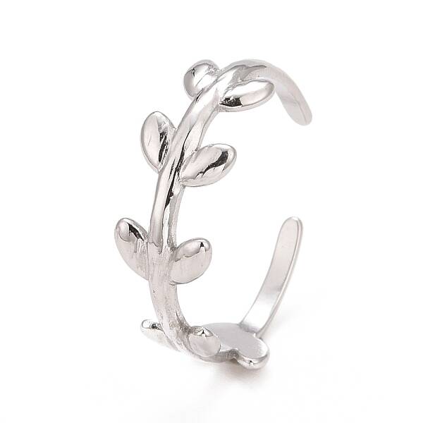 Non-Tarnish 304 Stainless Steel Leaf Wrap Open Cuff Ring for Women