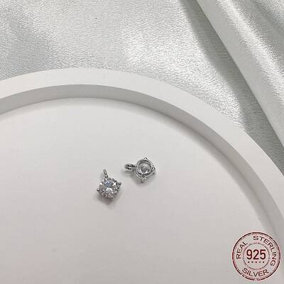 Rhodium Plated 925 Sterling Silver Micro Pave Clear Cubic Zirconia Charms